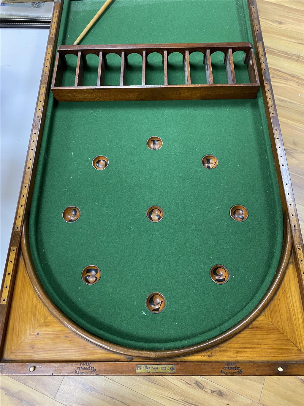 An early Victorian mahogany bagatelle table, width 120cm, depth 64cm, height 90cm